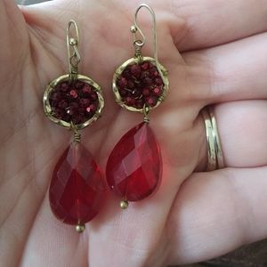 Red fashion earrings with fish hook post